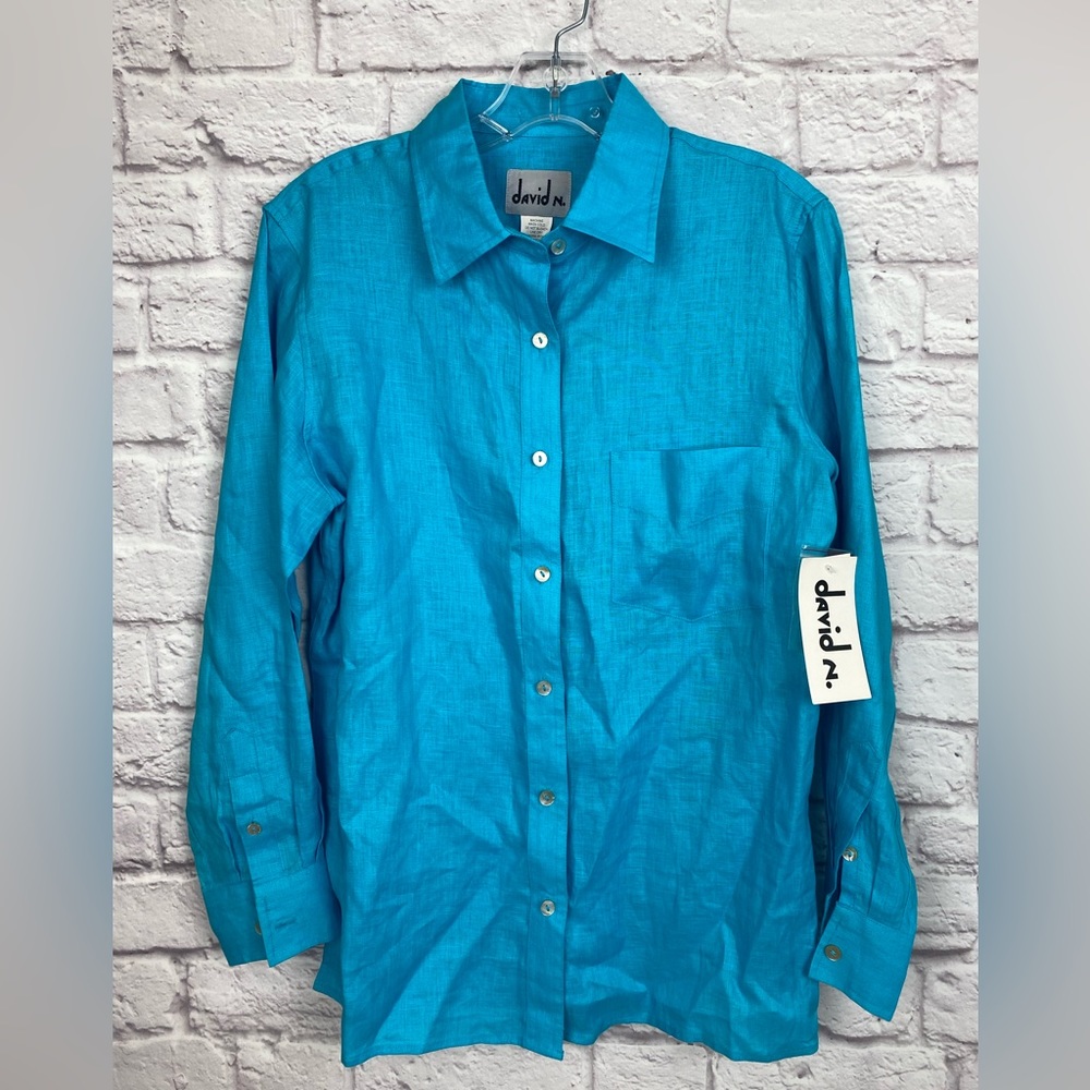 Linen Button Down Shirt David N. Size M Coastal Preppy
